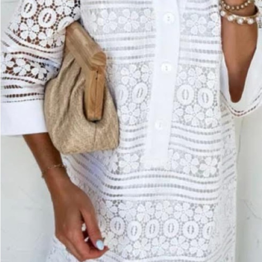 White Lace Button-Up Blouse